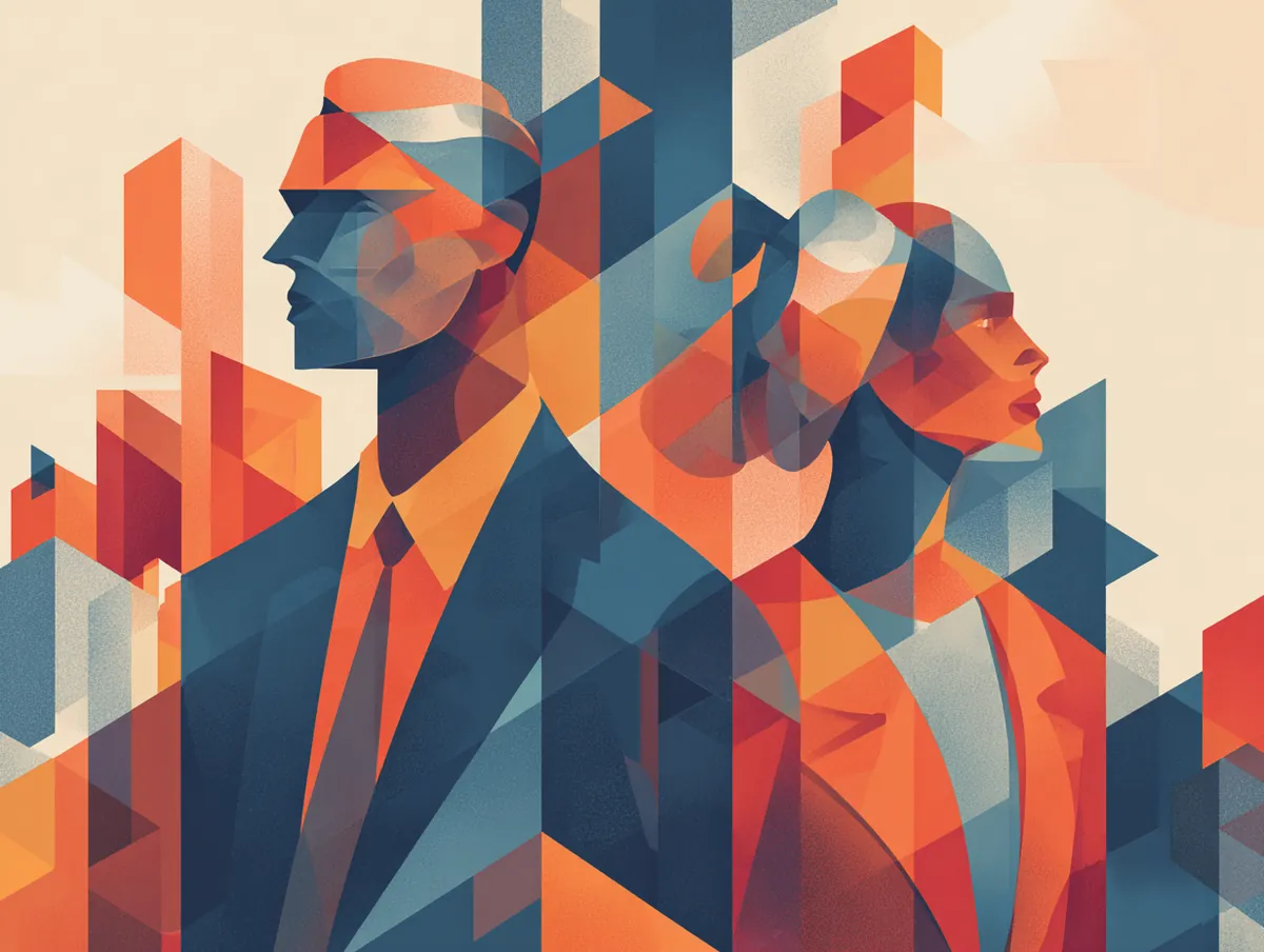 Clinicians in a training workshop, flat geometric editorial style